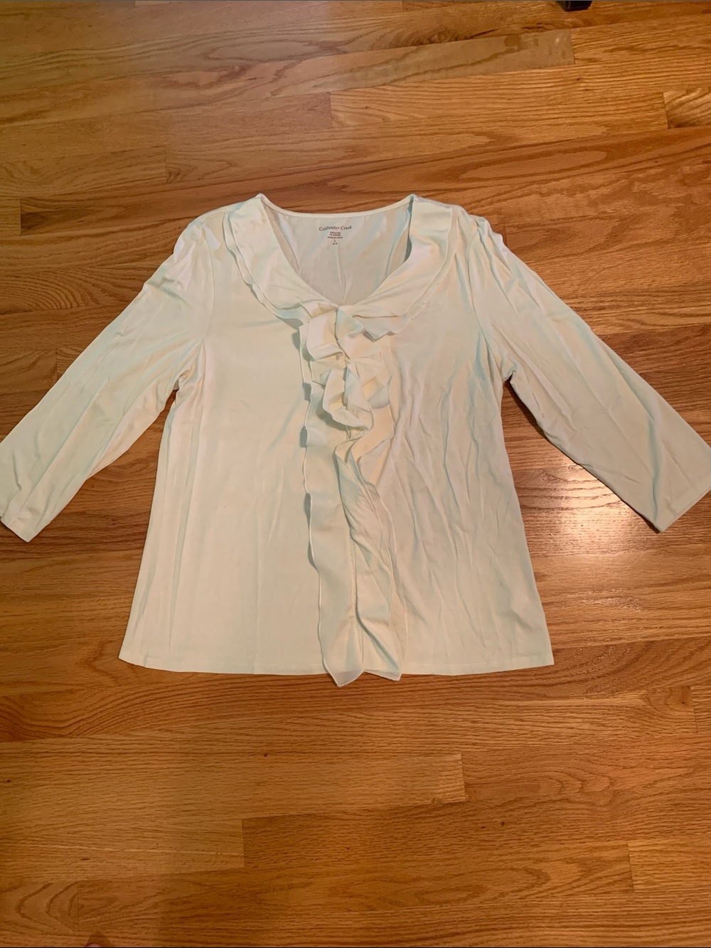 Coldwater Creek Cream Ruffle-Front V-Neck Blouse